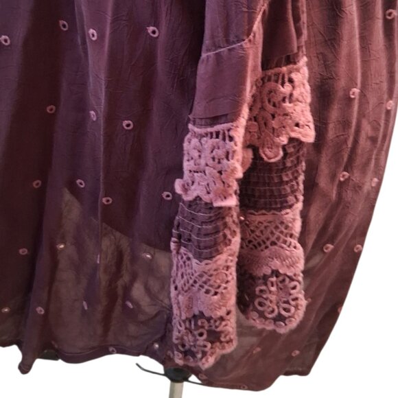 Johnny Was Marron/Burgundy Lace Embroidered Bohemian Top Sz XXL - Picture 4 of 11